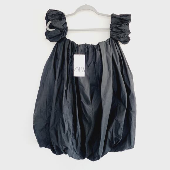 Zara Black Off the Shoulder Voluminous Taffeta Dress ZW Collection Size Medium - Picture 4 of 11